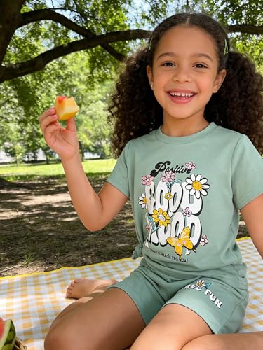 Image of KIDLAGA Toddler Kid Girl Outfits Clothes Floral Short Sleeve T-Shirt Top + Waist Pocketed Summer Short Sets 4-7T Girl Clothes