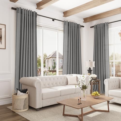 Image of Joywell Linen Curtains 96 Inches Long for Living Room Dark Grey