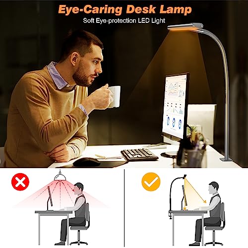 Image of Airlonv LED Desk Lamp for Office Home, Eye-Caring Desk Light with Stepless Dimming Adjustable Flexible Gooseneck, 10W USB Adapter Desk Lamp with Clamp for Reading, Study, Workbench (Grey)