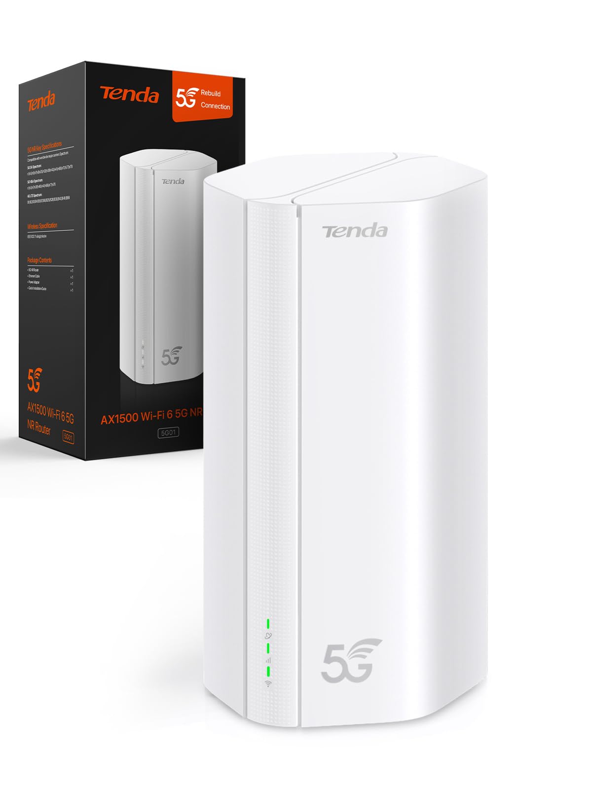 Tenda 5G01 - 5G SIM WiFi 6 1500Mbps Router, 5G/4G LTE Modem with Dual Band, Nano SIM Card Slot, Plug & Play, Gigabit WAN/LAN Port, 6 Internal Antennas, Mesh Wi-Fi+, 5G NR Router | Basic Level