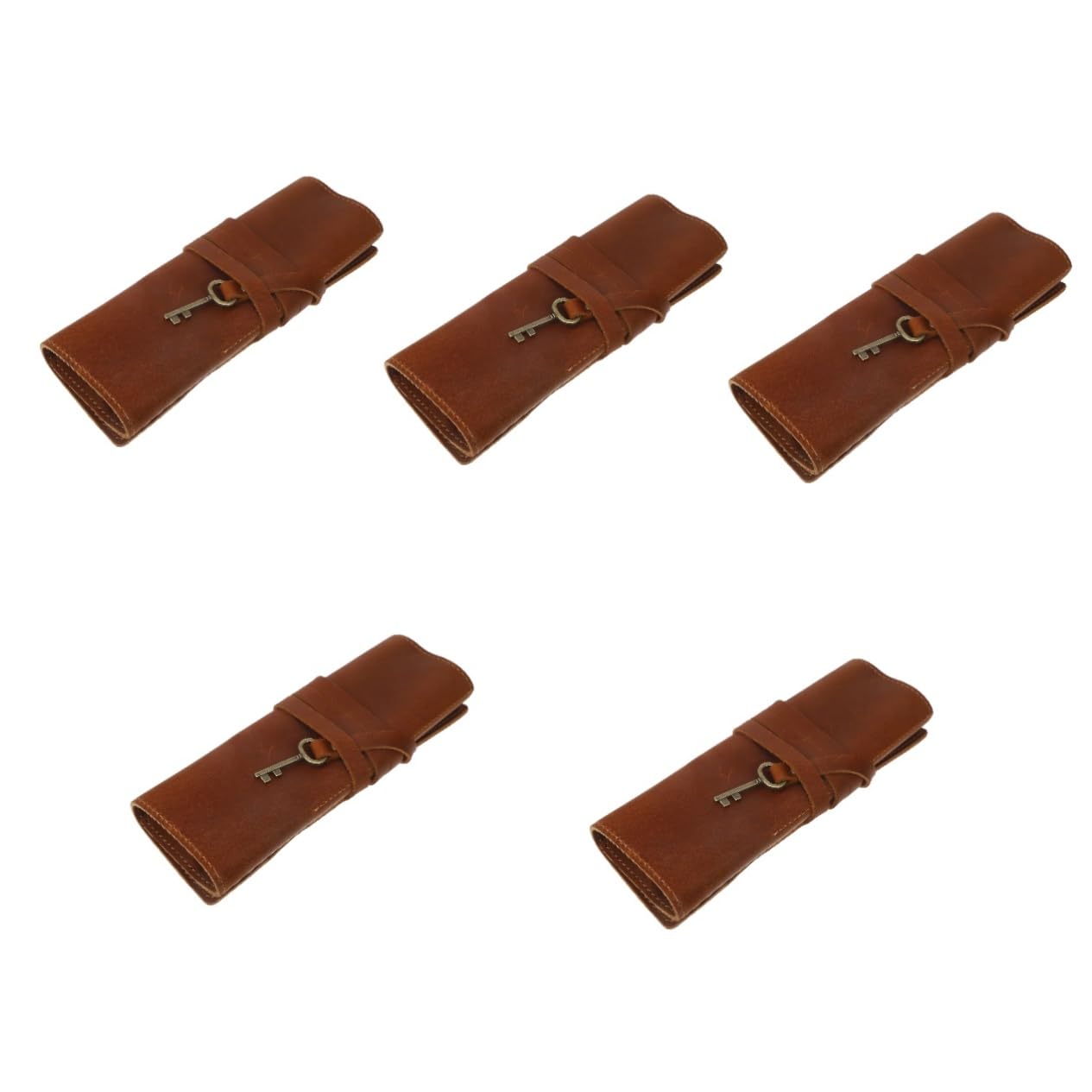 NUOBESTY Rollo 5 Piezas Estuche para lápices Piel Caballo Estuche lápices Cuero Bolso lápices Enrollable cartuchera Bolsa lapices portalápiz Bolsa para lápices