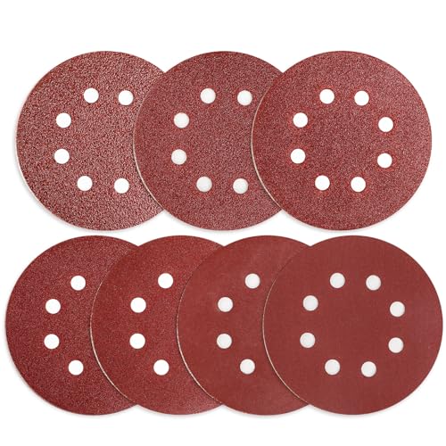 AUGOLA Lot de 72 disques abrasifs auto-agrippants - Grain mixte - 40 60 80 120 180 240 320 - Grain mixte - 125 mm - Pour ponceuse orbitale aléatoire - 8 trous