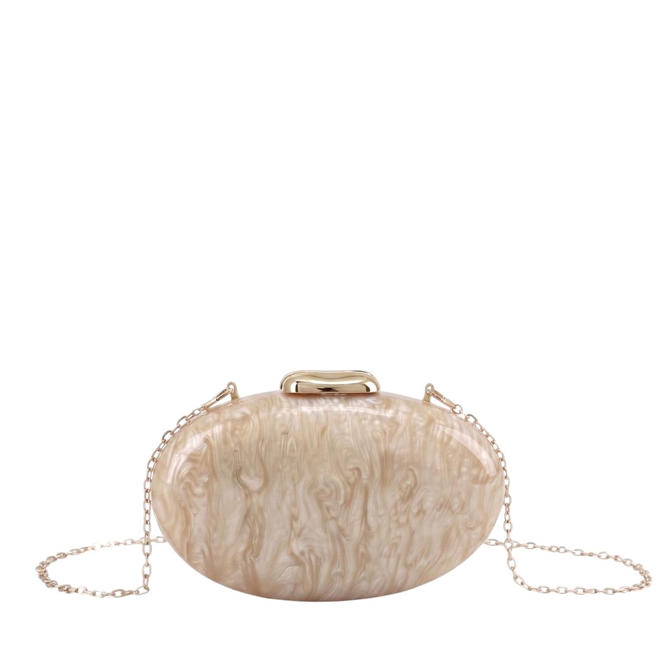 MODELISA - Bolso de Fiesta Clutch Ovalado para Mujer de Mano con Cadena Desmontable para Bodas, Cócteles y Eventos