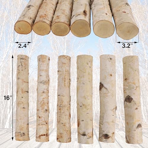 Prsildan 6 Pack White Birch Logs for Fake Fireplace Decorative Natural Birch Tree Branches Wood DIY Fire Logs Crafts for Indoor Outdoor Gas Faux Fireplace Filler Decoration (2.4"-3.2" Dia.)