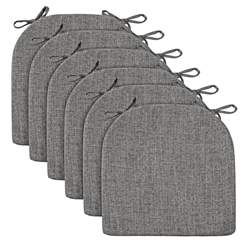 Image of Wellsin Chair Cushions for Dining Chairs 6 Pack - Kitchen Chair Cushions with Ties and Non-Slip Backing - Dining Chair Pads 16 inchX16 inchX2 inch, Dark Gray