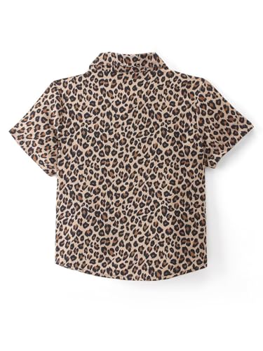 Image of Niren Enterprise Cotton Fabric Casual Half Sleeve Leopard Printed Pattern Kids Boys Shirt Brown Black Colour