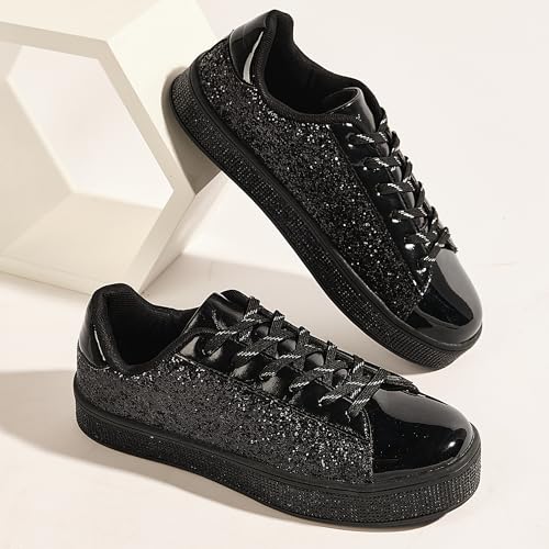 Image of UUBARIS Women's Glitter Tennis Sneakers Neon Dressy Sparkly Sneakers Rhinestone Bling Wedding Bridal Shoes Shiny Sequin Shoes