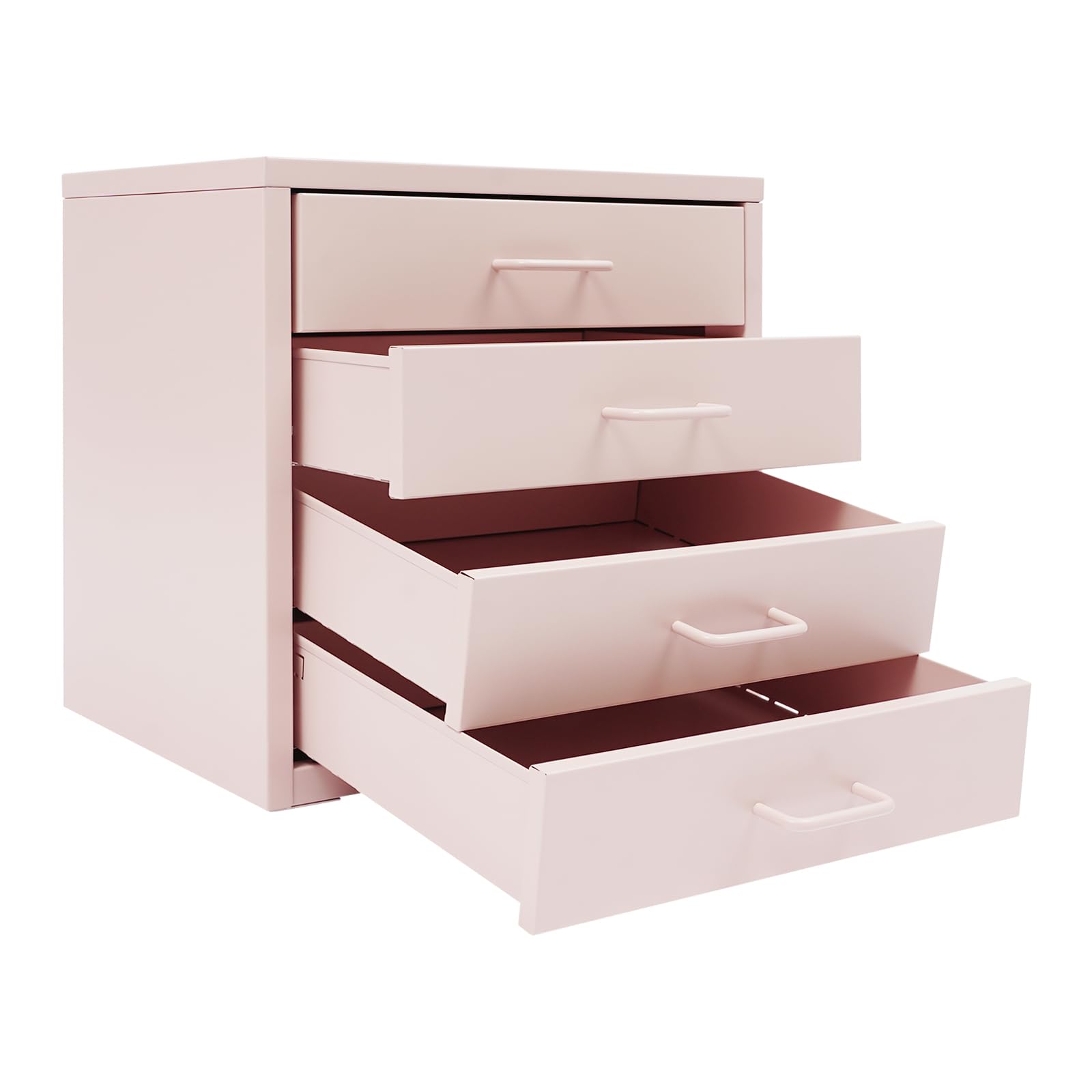 Ablagebox Schubladenboxen A4 Aufbewahrungsboxen Schreibtisch Organizer mit 4 Schubladen Mini Kommode Schubladenbox Papierablage Metall-Aufbewahrungsschublade für Hause, Büro (Rosa)