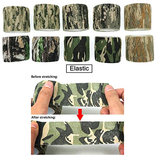 JZK 10 Rollen selbstklebende Tarnbandage, Vliesstoff, elastisches Stealth-Tarnband, dehnbares kohäsives Tarnband für Jagdausrüstung, Gewehr, SLR-Kameraobjektiv, Schrotflinte, Teleskop