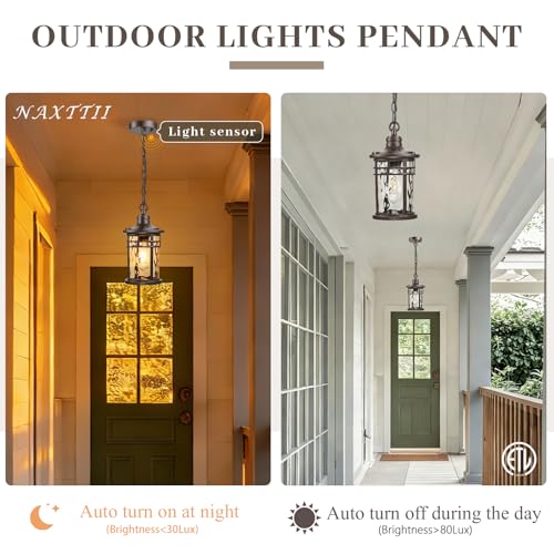Image of Outdoor Hanging Lantern Light Dusk to Dawn Hanging Porch Light Anti-Rust Aluminum Outdoor Chandelier for Front Door Gazebo E26 Socket Oil Rubbed Bronze Finish
