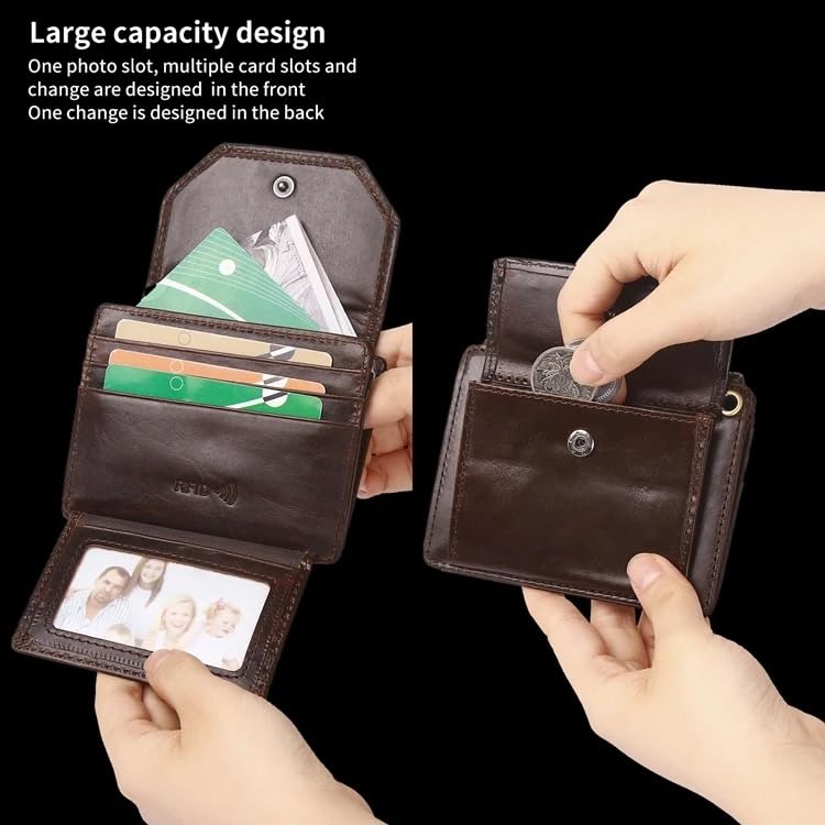 Men's Trifold Chain Wallet - Sleek and Slim Includes ID Window and Credit Card Holder, Black Chain Included (STYLE 1, BLACK)4