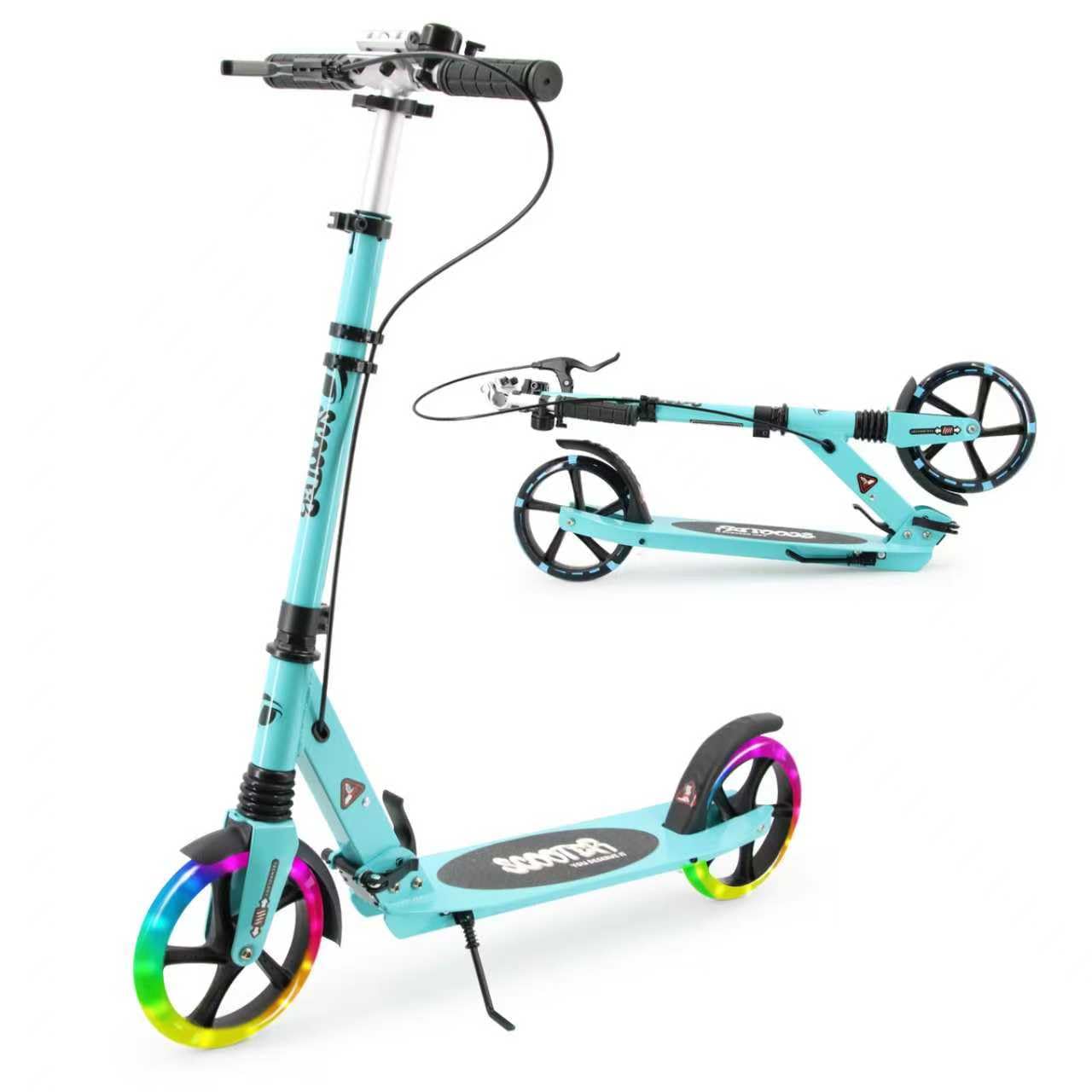TENBOOM Scooter for Kids Ages 8-12 and Adult, LED Light Wheels Scooter for Kids, Fast Folding Hand Brake Adult Kick Scooters with Bike Bell, Height Adjustable City Scooter,Up to 100 kg, Blue