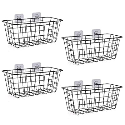 XINFULL 4 Pack Wire Storage Baskets Household Metal Wall-Mounted Containers Organizer Bins for Kitchen Bathroom Freezer Pantry Closet Laundry Room Cabinets Garage Shelf, Medium