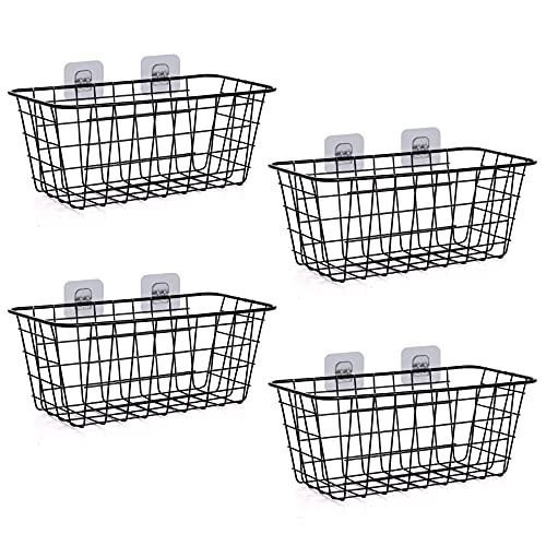 XINFULL 4 Pack Wire Storage Baskets Household Metal Wall-Mounted Containers Organizer Bins for Kitchen Bathroom Freezer Pantry Closet Laundry Room Cabinets Garage Shelf, Medium