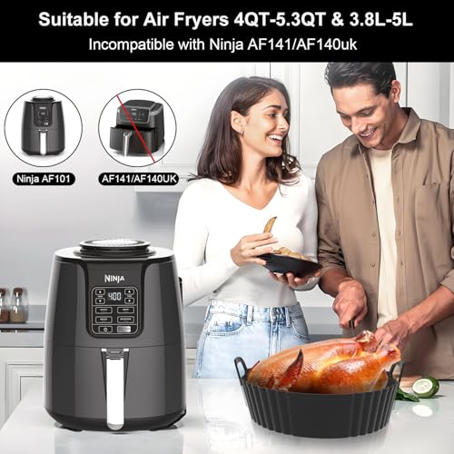 Image of Round Silicone Air Fryer Liners 3 Pack 4-5.3QT for Ninja AF101 /161 | Reusable Food Grade Liners Compatible with COSORI, Tefal, Bear and Chefman Air Fryers