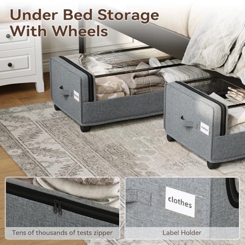 Vicforhui Under Bed Storage, Tall Size Under Bed Storage With Wheels, Under bed Shoe Storage, Metal Frame, 90L Capacity, Storage Drawers for Bedroom by Vicforhui - Used condition - Image 3