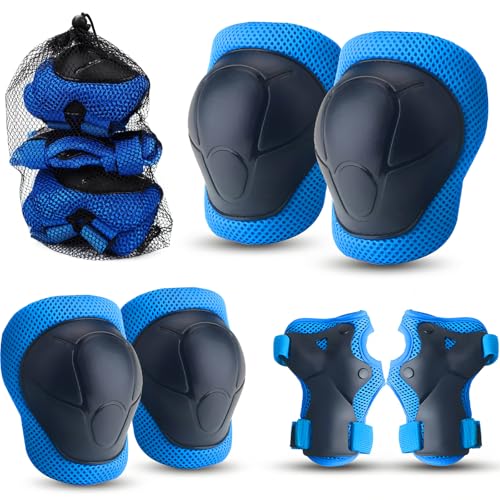6PCS Equipo de Protección Infantil , Consta de Rodilleras Coderas Muñequeras,protección para niños, patineta, Patinaje en línea, Ciclismo, equitación, Scooter, Escalada, Esqui,Azul-Negro