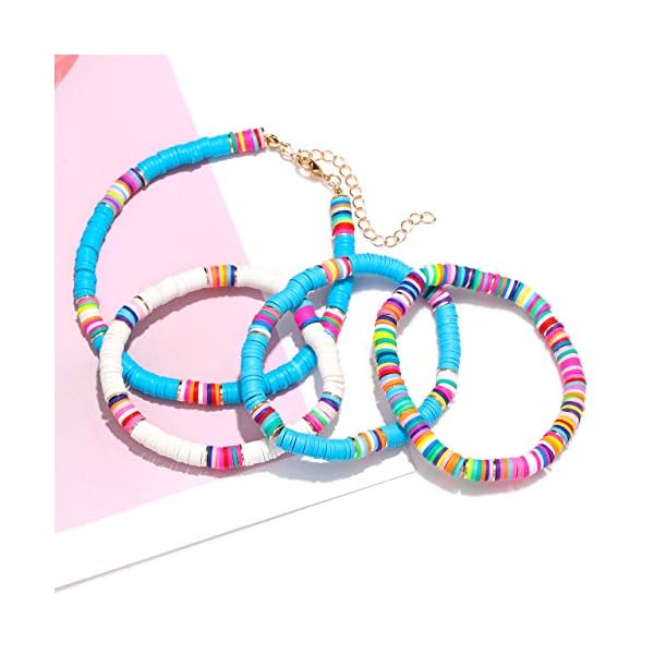FAERLIIRY-Surfer-Heishi-Layered-Choker-Necklace-Open-Hoop-Earrings-Elastic-Stretch-Bracelet-Set-Lightweight-African-Vinyl-Disc-Bead-Summer-Beach-Jewelry-Set-for-Woman-Girls FAERLIIRY Heishi Letter Alphabet Choker Necklace Beaded Anklets Stackable Stretch Bracelet Set for Woman Girls Rainbow African Vinyl Disc Beads Holiday Vacation Party Beach Surf Jewelry(Style:B)