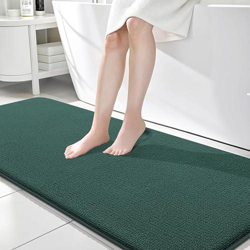 Image of OLANLY Thick Memory Foam Bathroom Runner Rugs 70x24, Extra Soft Absorbent Long Bath Rug, Quick Dry Bath Mat, Non-Slip, Washable Mat for Bathroom, Tub and Shower, Home Decor Accessories, Blackish Green