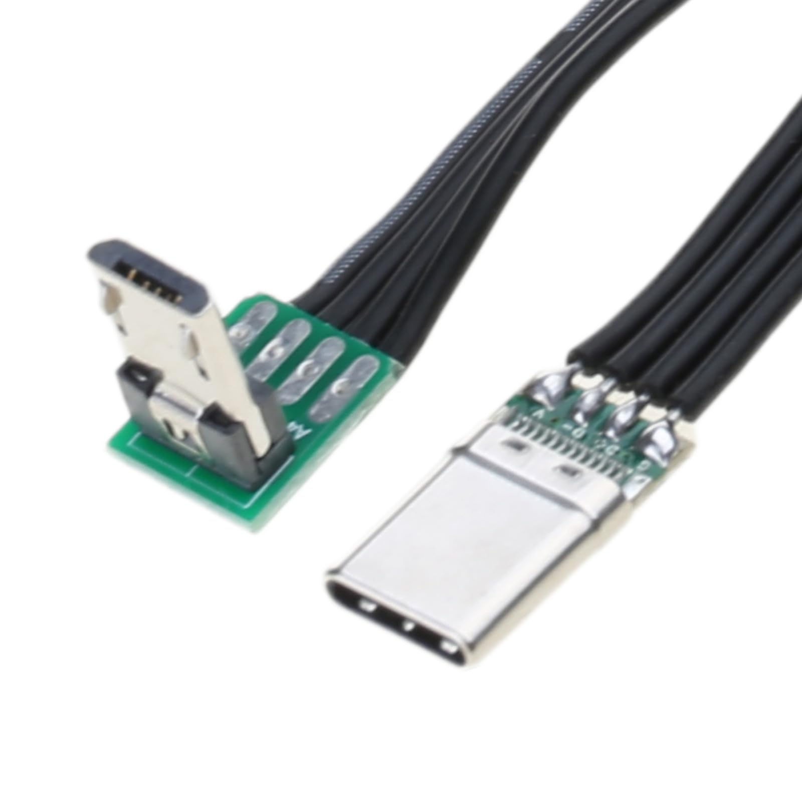 Fentency Short USBC Flat Thin Ribbon FPC Cable USB TypeC 90 Degree to MicroUSB for Data and Charging