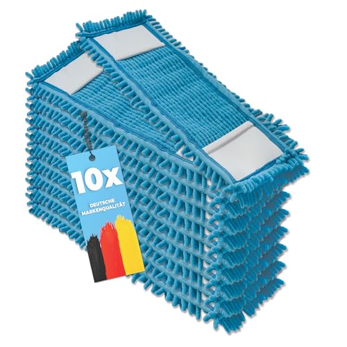 10x Profi Bodenwischer Ersatzbezug - Chenille Wischbezug blau - Wischmopp Chenille aus Mikrofaser f. empfindliche Böden-Microfaser-Mopp zur Bodenpflege f. alle Mopp-Klapphalter 40 cm-Wischmopp Bezug