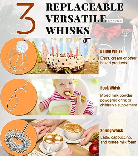 Image of YUSWKO Milk Frother Handheld for Coffee, Rechargeable Drink Mixer with 3 Heads 3 Speeds Electric Coffee Frother Whisk, Gift for Many Occasions and Festival