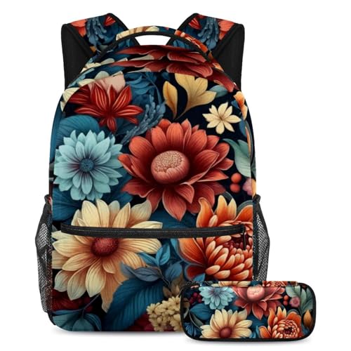 Ensemble sac à dos fleurs colorées et trousse pour école et voyage de l'élève