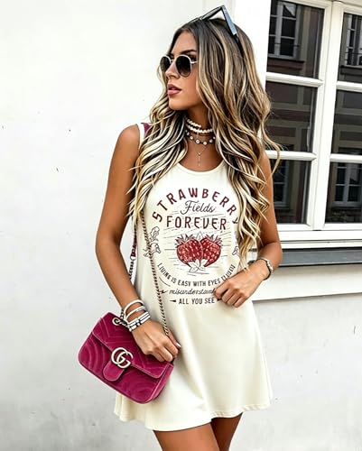 Image of Vintage Rock Country Music Dress for Women Rock Concert Band Graphic Tshirt Casual Letter Print Short Dress