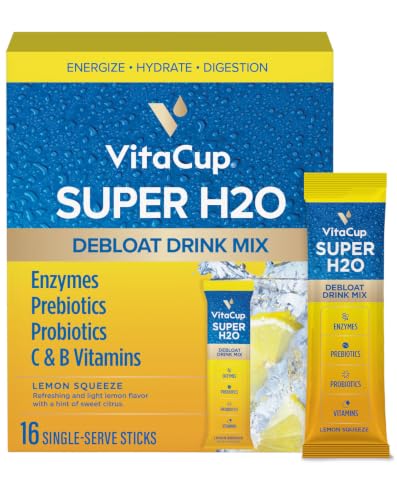 VitaCup Super H2O Bloating Relief Lemon Water Enhancer Packets, 16ct