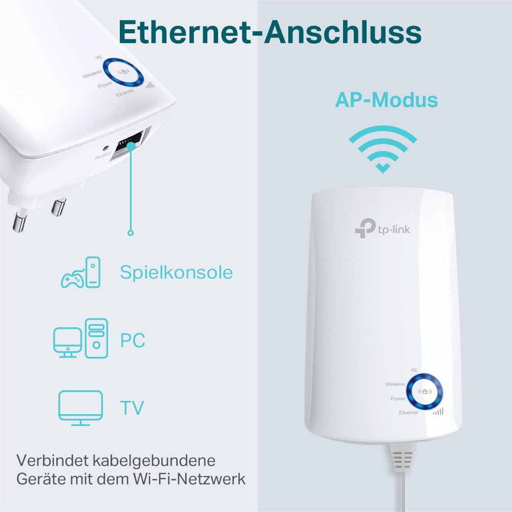 TP-Link TL-WA850RE WLAN Verstärker Repeater(300 Mbit/s, WLAN Verstärker, App Steuerung, Ethernet-Port, WPS, AP Modus, LED abschaltbar, kompatibel zu Allen WLAN Geräten) weiß - 5