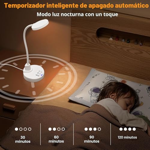 Miniatura 5 de Lámpara de escritorio LED de 15W con USB-A y USB-C – Regulable, 3 temperaturas de color, 5 niveles de brillo, 4 temporizadores, cuello de cisne flexible de 360°, protección de los ojos