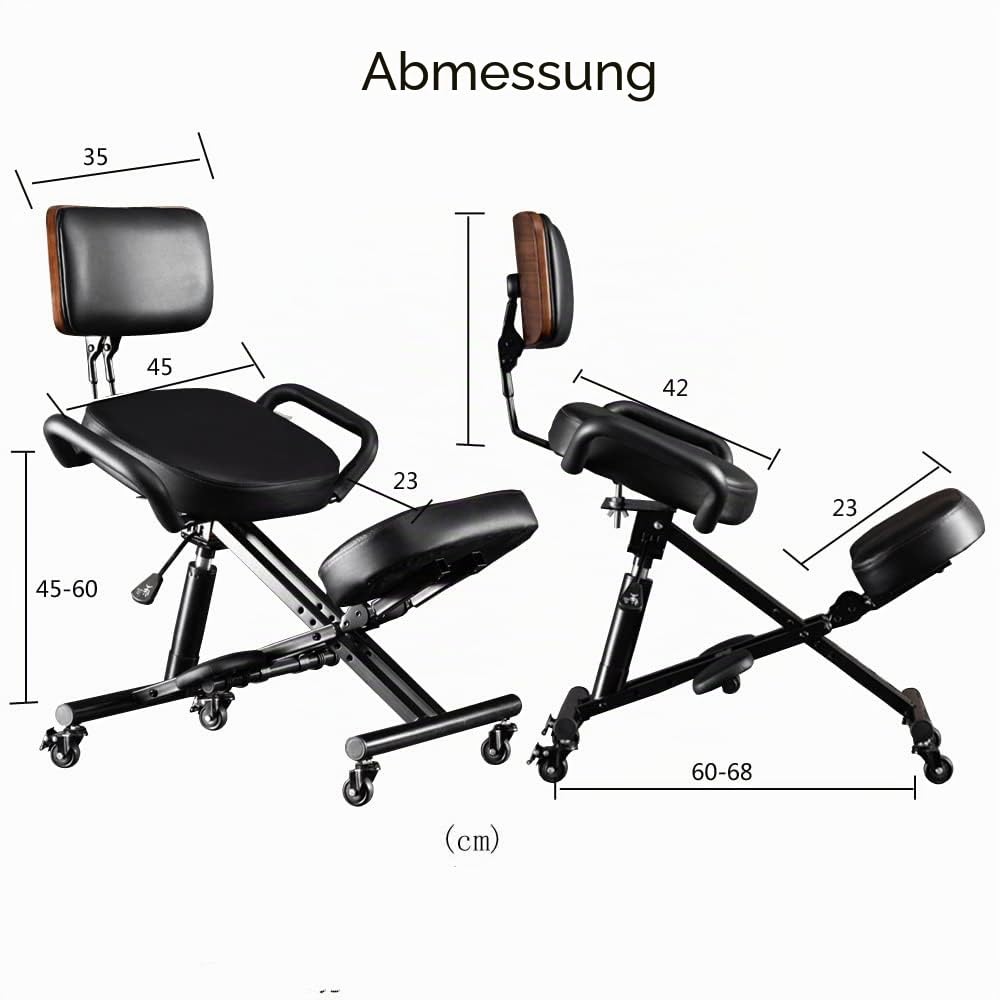Ergonomischer Kniestuhl mit Rückenstütze, verstellbarer Schreibtischstuhl für Zuhause und Büro, reduziert den Druck auf Ihre Schienbeine mit verstellbarer Fußstütze, Bremsrollen, schwarz