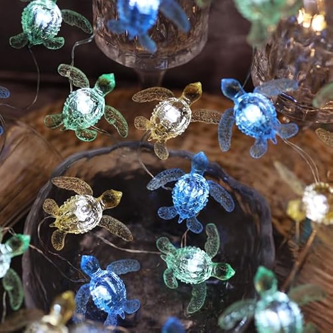 JASHIKA Beach Theme Sea Turtle Fairy Lights Marine Life-10ft 30LED Waterproof Battery Operated String Lights Indoor Outdoor-Cute Ocean D¨¦cor for Bedroom Garden Wreath Fence Bathroom Office Decor