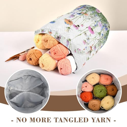 Image of Tatenale Crochet Bag Yarn Bag Knitting Project Bag with Pockets and Handle Portable Yarn Storage Organizer Tangle Free 8.3x11 InchWildflower Blomming27