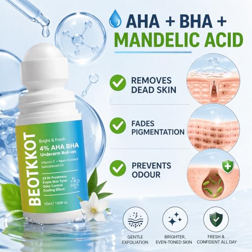 Image of Underarm Roll On for Dark Underarms & Odour Control | AHA BHA Deodorant for Women & Men | Brightening + Sweat Control | Alcohol & Aluminium Free | 50ml
