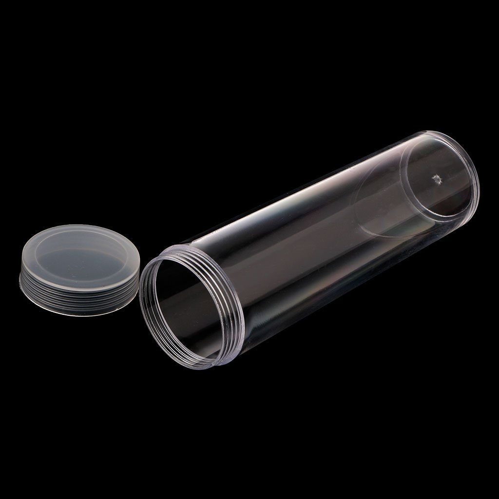 tubo de almacenamiento de plástico redondo con tapón de rosca para monedas moneda 27 mm soporte
