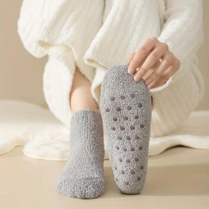 AARUX Winter Warm Fleece Slipper Socks for Women – Ultra‑Soft Fuzzy Cozy with Non‑Slip Grips, Plush Indoor Lounge Socks, Thick Thermal Home Socks for Cold Weather 1 PAIR (MULTICOLOR) - Image 4 thumbnail
