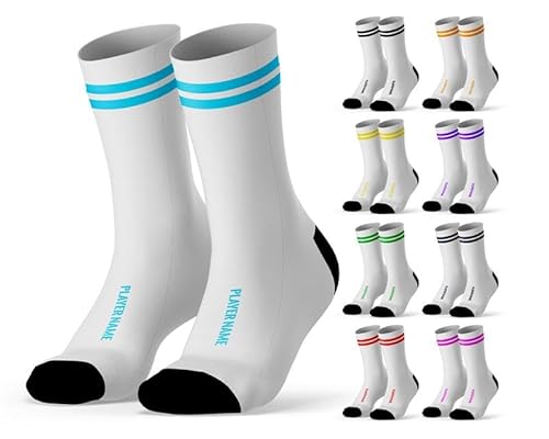 OXUM Calcetines deportivos personalizables con Nombre, Número, escudo y nombre de tu equipo. Calcetines para running, fútbol, baloncesto, tenis, crossfit (Tebas)