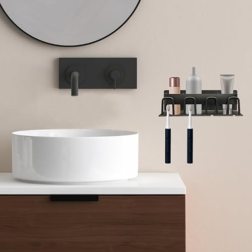 Miniatura 6 de Soporte para cepillos de dientes de baño, soporte para cepillo de dientes montado en la pared de 4 tazas, dispositivo de almacenamiento autoadhesivo