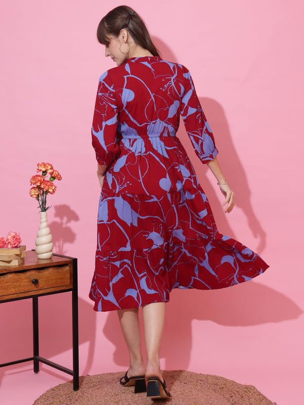 Image of Sheetal Associates Women's Casual 3 /4 Sleeve Crepe Fit and Flare Dress| Comfortable Relaxed Fit Summer Party Dress