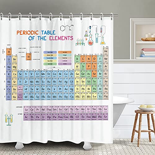 RosieLily Periodic Table Shower Curtain, Educational Science Decor, Waterproof Bathroom Curtain, 72X72 Inches