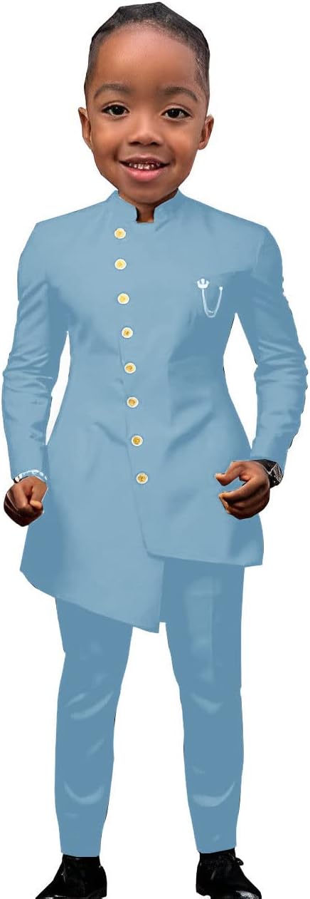 Rdzding Boys Suit Jackets Slim Fit 3 Pieces Standing Collar African Jacket Blazer Tail Tuxedos Formal Suits Party Blazer