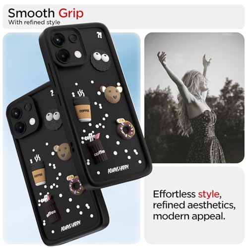 Image of Pikkme Back Cover for Oppo K13 5G | 3D Bear Silicone Cute & Fun Coffee Cartoon | Full Body Protection Bumper Case (Black)