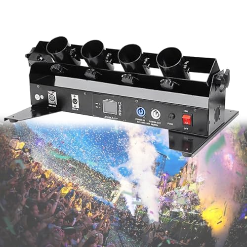 VzxCrue MáQuina Lanzadora De Confeti con Control Remoto/DMX, Lanzador EléCtrico De Confeti De 4 Cabezales, Lanzador Profesional De Confeti, para DJ, Fiestas Y Discotecas