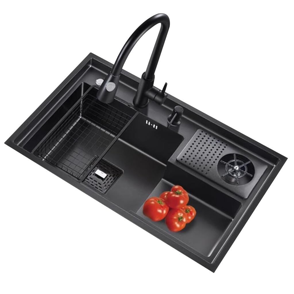 Fregadero de acero negro para cafetería y bar con fregadero de sifón y lavavasos profesional