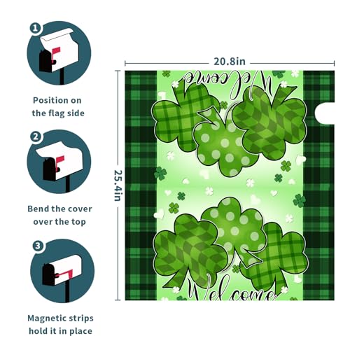 Image of St.Patrick Day Green Shamrocks Mailbox Covers Magnetic Lucky Clover Leaves Mailbox Cover Standard Size 25.5 X 21 St.Patrick Decor Mailbox Wrap Post Letter Box Cover Decorative for Home Garden Outdoor
