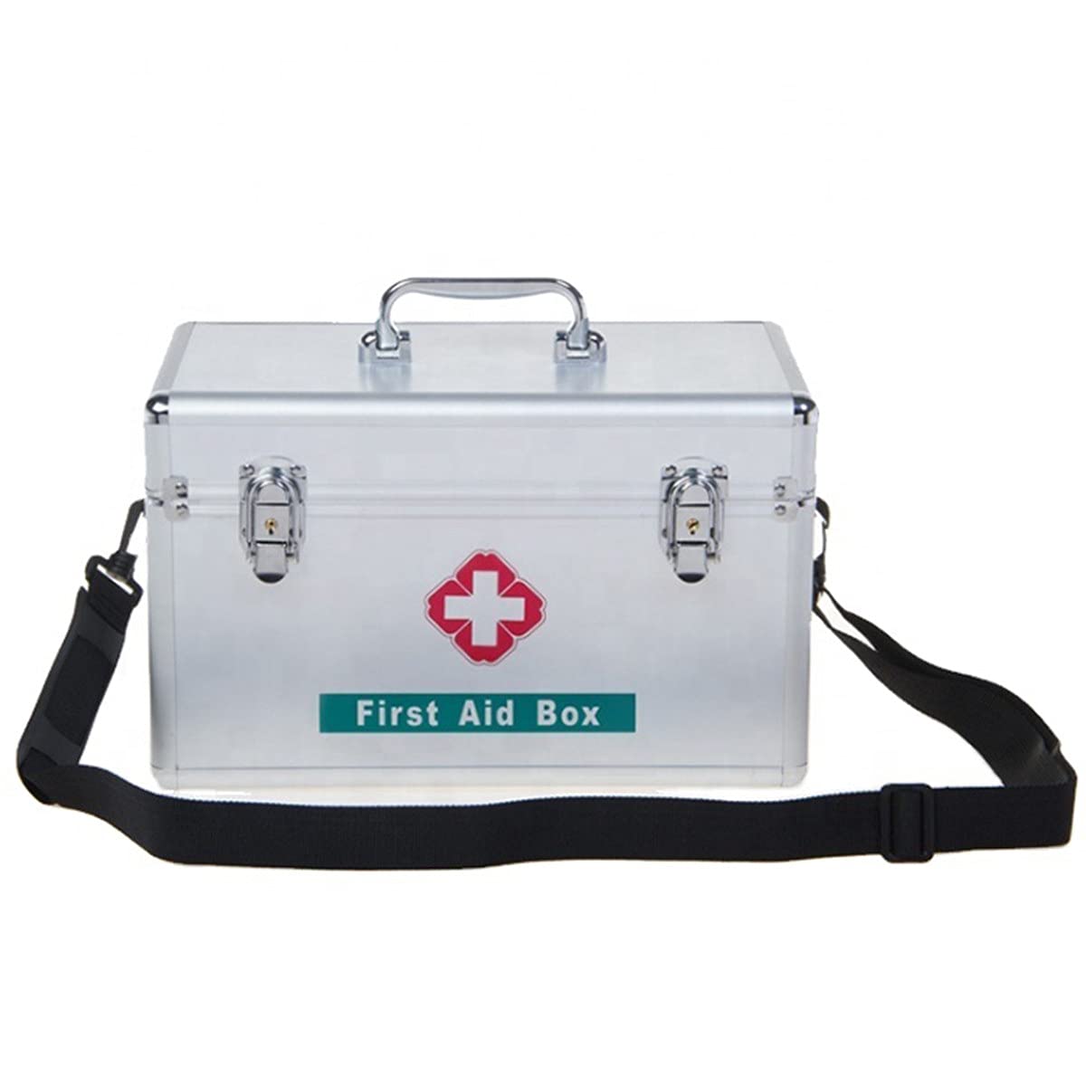 Botiquín de primeros auxilios portátil, botiquín emergencia for acampar, contiene bandeja extraíble, caja multifuncional for kit familiar con asa, plateado, 14 pulgadas(14in)