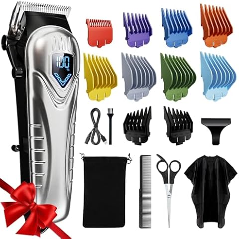 Cordless Hair Clippers with 10 Combs and LED Display Cover