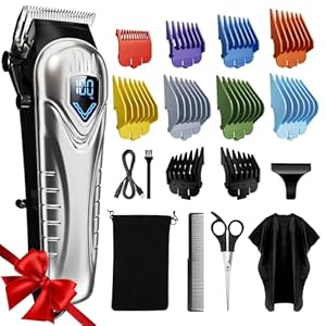Hair Clippers for Men&Women Professional, Low Noise Cordless Hair Cutting Kit with 10 Color Combs, LED Display, Men Gifts, 5H Beard Trimmer Barber Hair Clippers Set with Scissors,Cape
