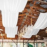 6 Panels White Ceiling Drapes for Wedding, 5ftx30ft Ceiling Drapes Smooth Satin Fabric Curtain Wedding Arch Draping Fabric Romantic Ceiling Decorations for Weddings Party Ceremony Stage